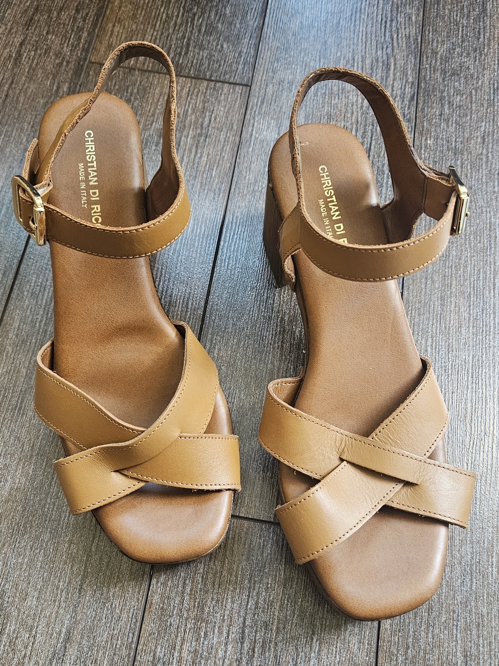 Christian Di Riccio Tan Leather Slingback Sandals